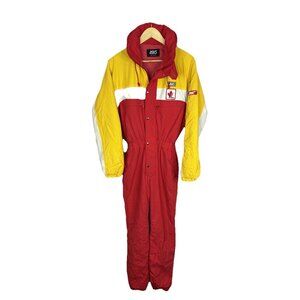 Vintage ASICS Ski Canada One Piece Ski Suit Red Yellow Mens Small 94-6